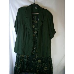Cimmaron Plus Womens Dark Green Yellow Floral‎ Sleeveless Dress & Jacket Set 26